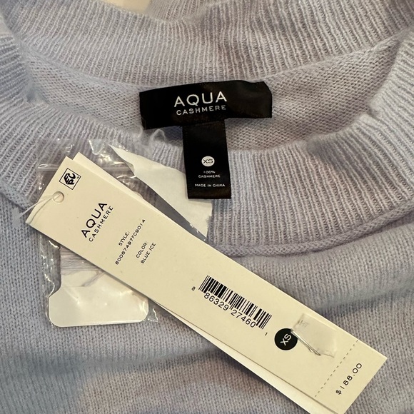 NWT Aqua Cashmere Pocketed 100% Cashmere Blue Pullover Sweater XS - Picture 6 of 6